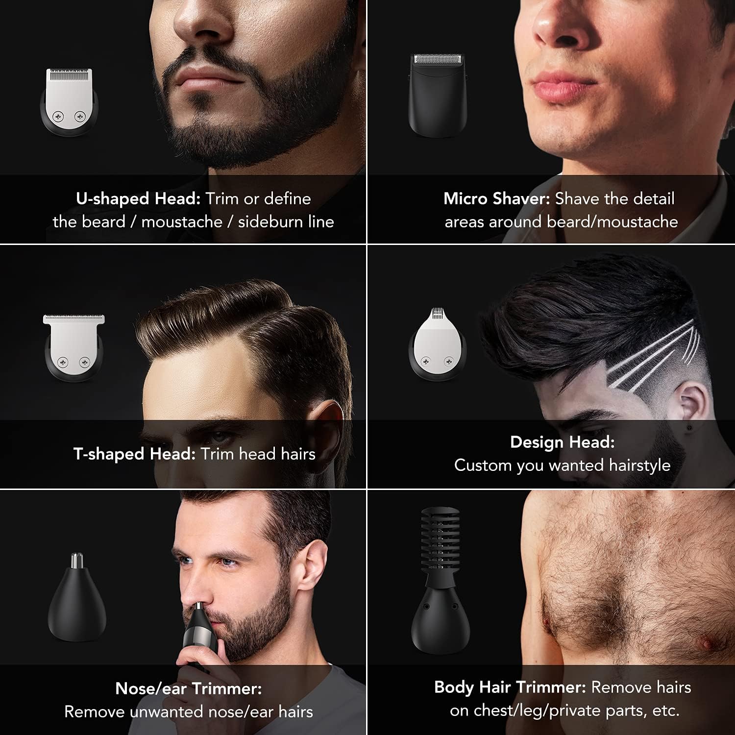 Electric Beard Trimmer, All-in-1 Multi-Grooming Hair Trimmer Kit, Cordless Clippers with Waterproof V47335