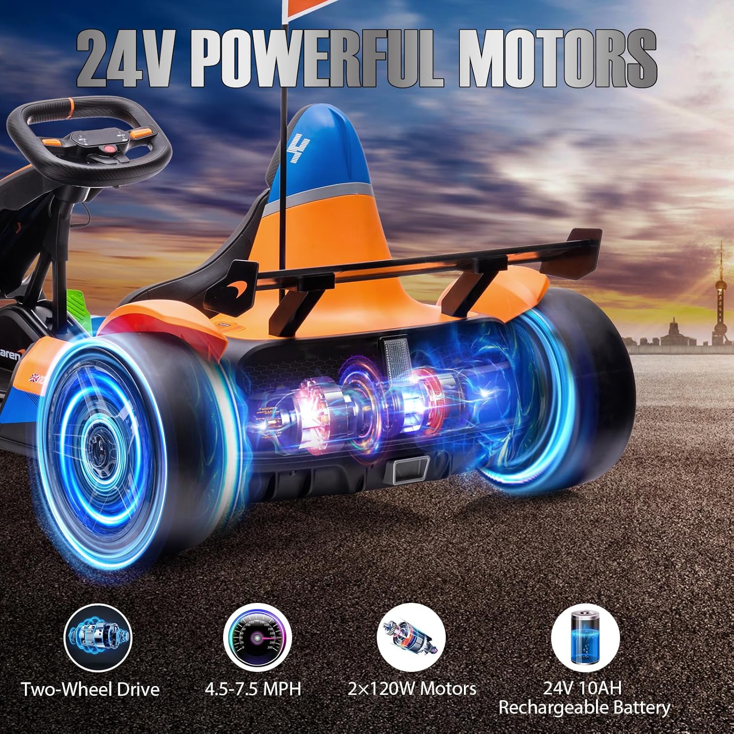 24V Electric Go Kart with 10AH Battery, 2×120W Motor L45616