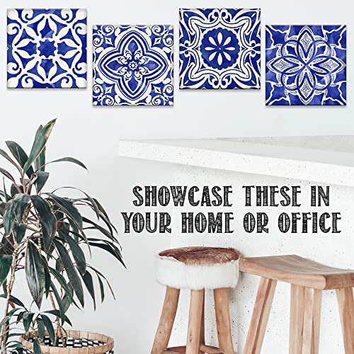 Blue Mosaic 4 Panels Canvas Paintings (12" x 12") T40980