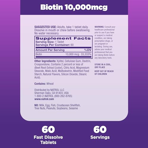 Biotin 10000mcg Dietary Supplement, 200 Tablets X78305