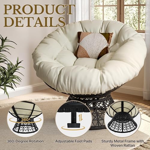 Black Swivel Wicker Papasan Chair with Cushion U675
