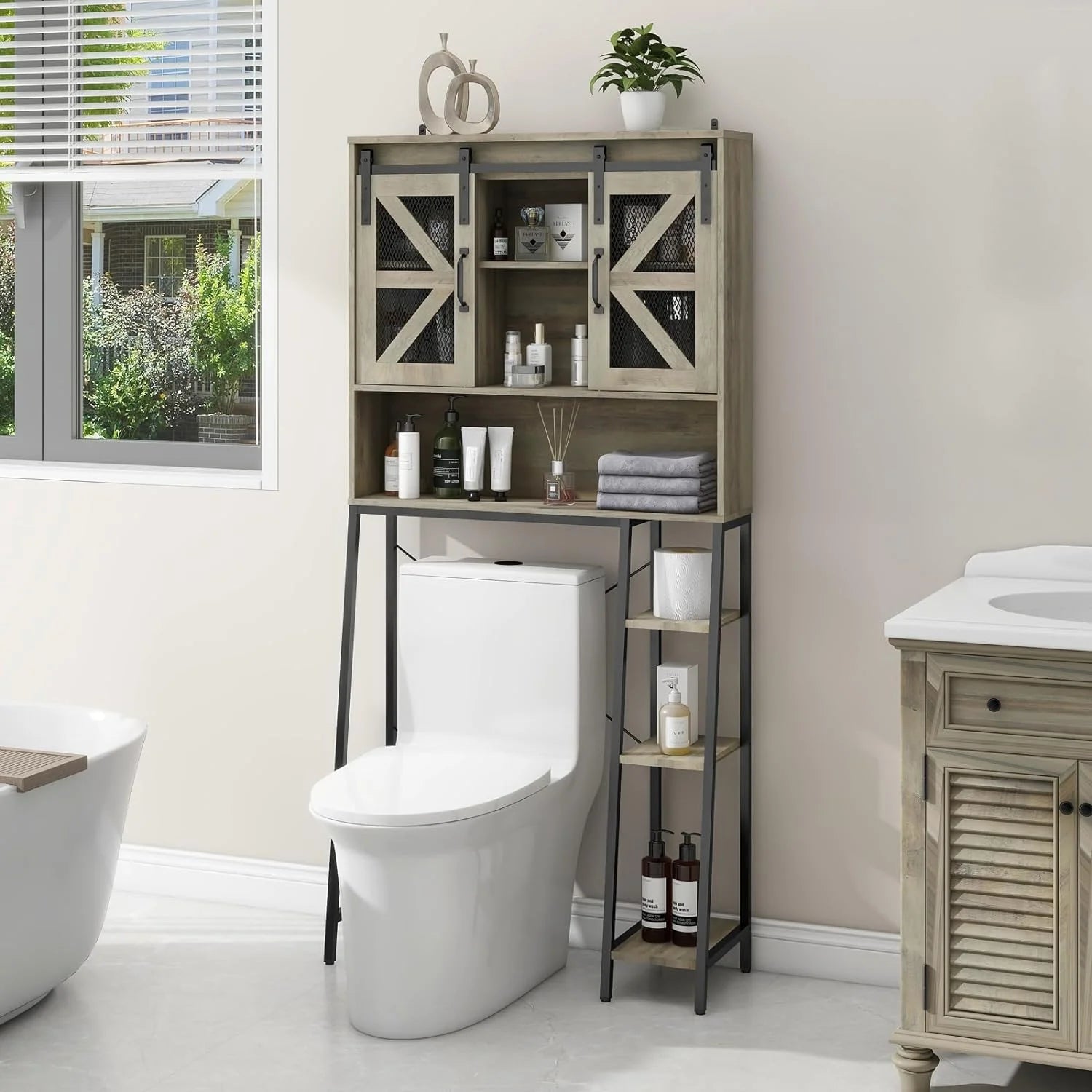Over The Toilet Storage Cabinet with Sliding Barn Door H719