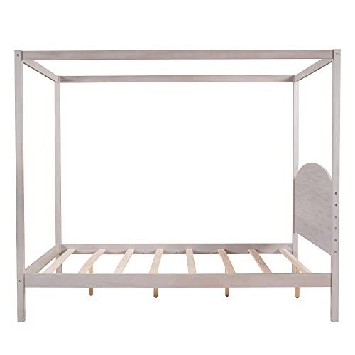 Grey Wash Full Size Canopy Platform Bed Frame N42343