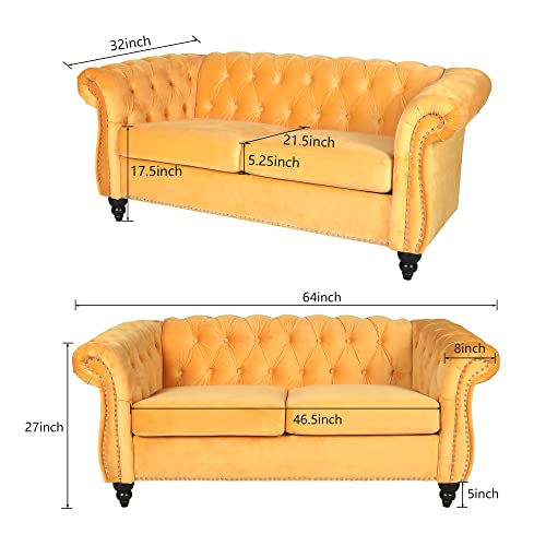 Traditional Chesterfield Velvet Loveseat Sofa with Nailhead Trim J44352