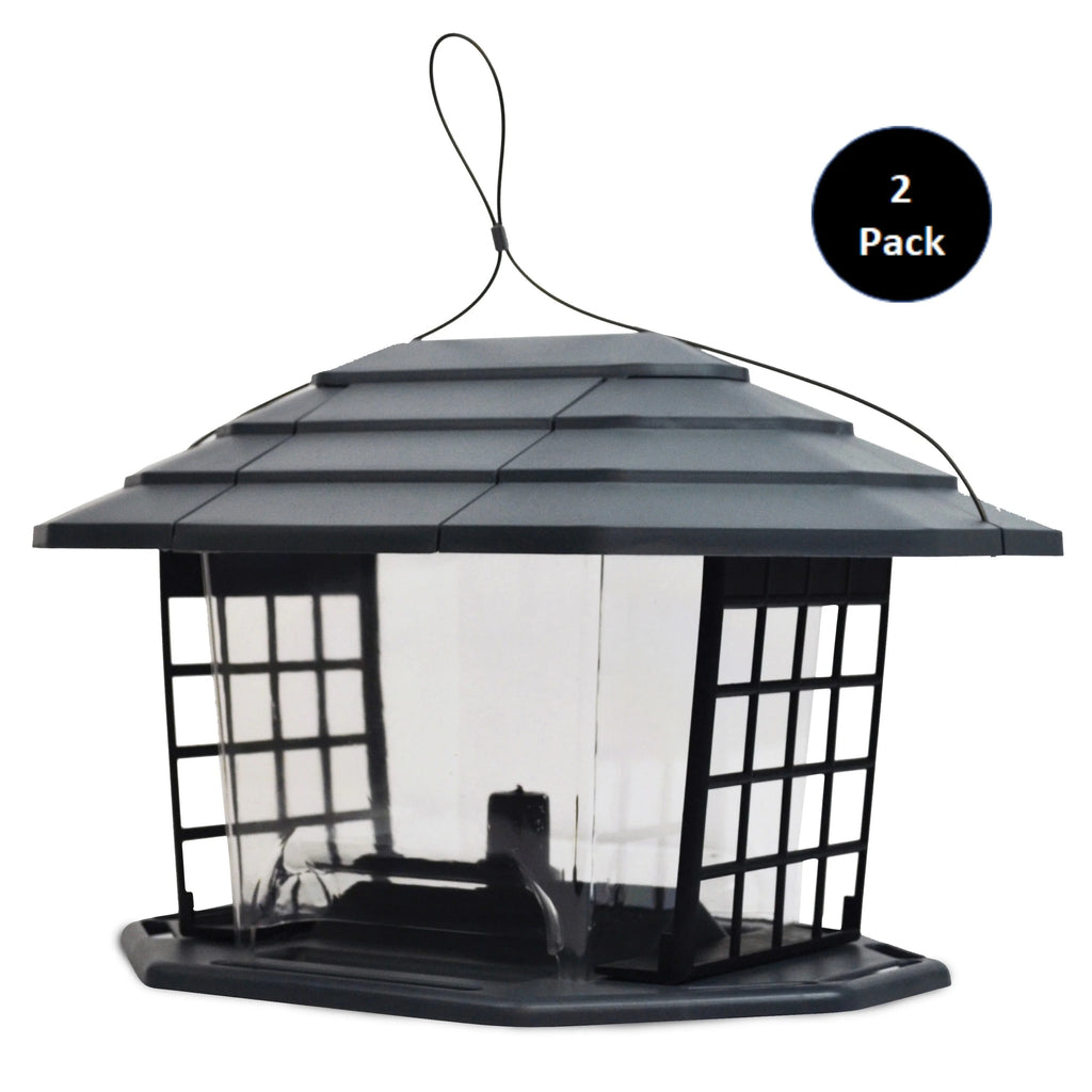 Gray Recycled Resin Wild Bird Hopper Feeder 5 lb. Capacity 2 Pack R8951
