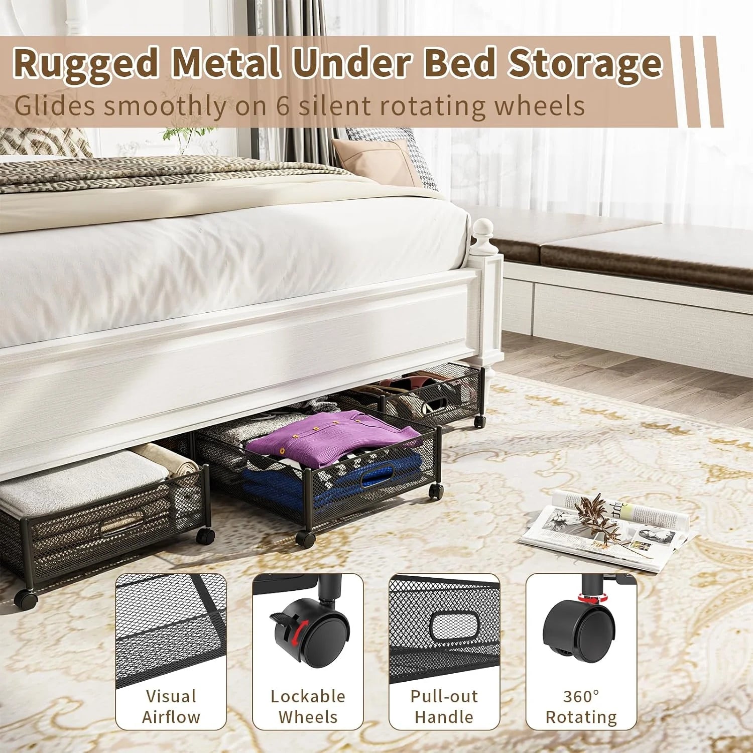 47.2'' Long Under Bed Storage on Wheels, 57.6L Large Capacity Foldable Drawers X817339