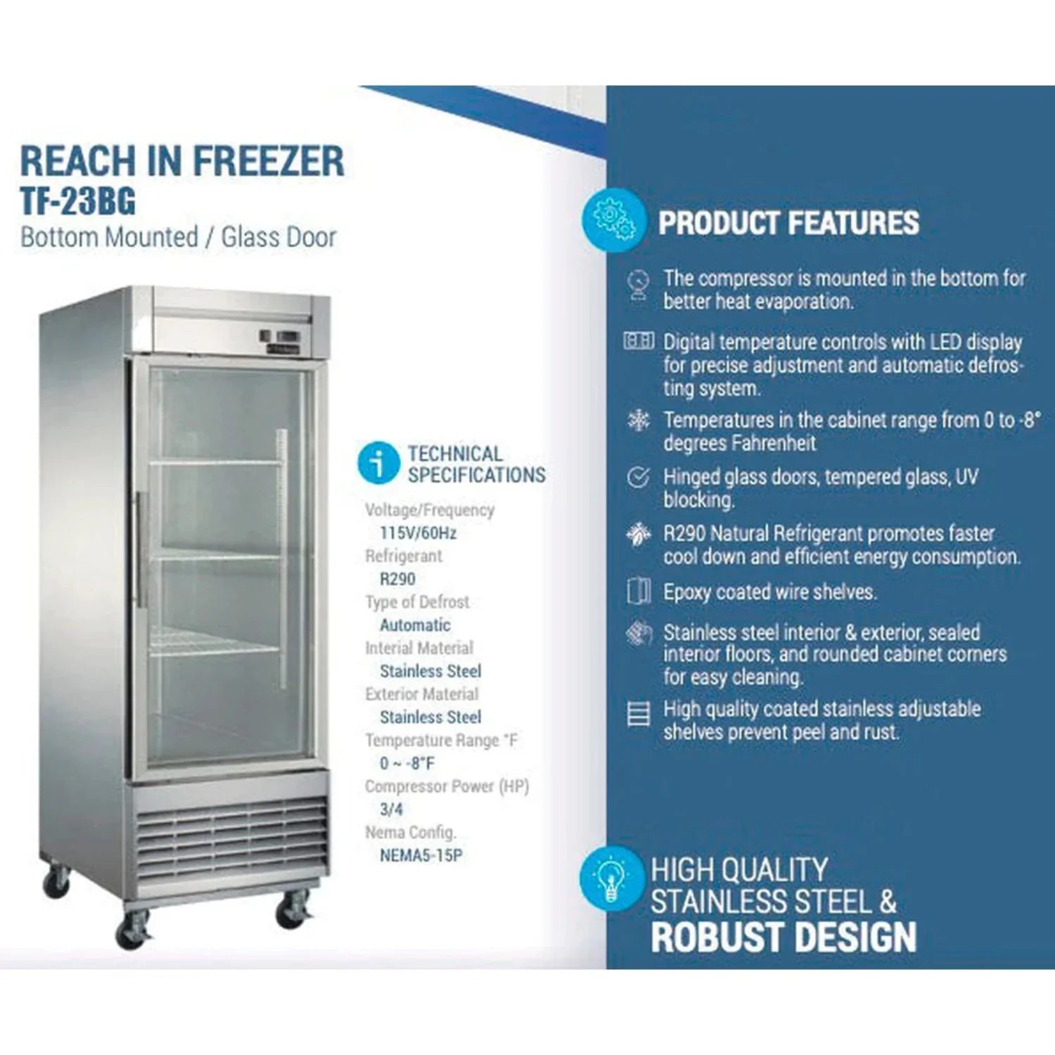 27 1 Door Glass Reach-In Freezer V740