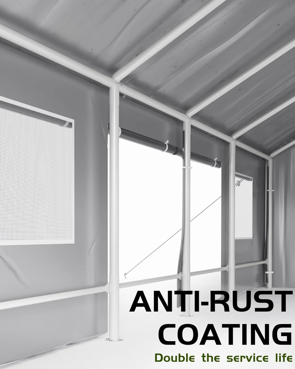 Silver Gray 180 g PE Carport with Front & Rear Doors A6647