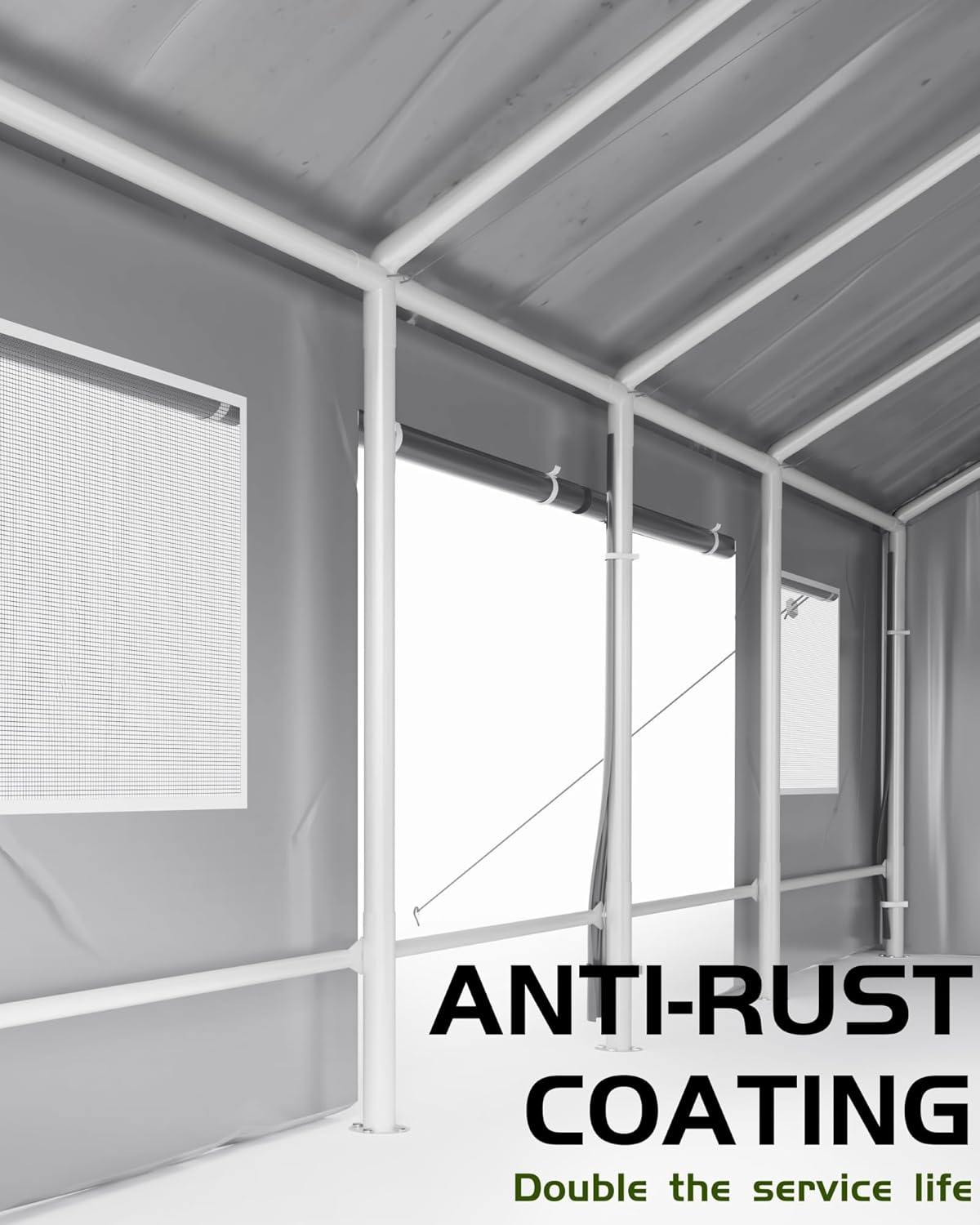 Silver Gray 180 g PE Carport with Front & Rear Doors A6647