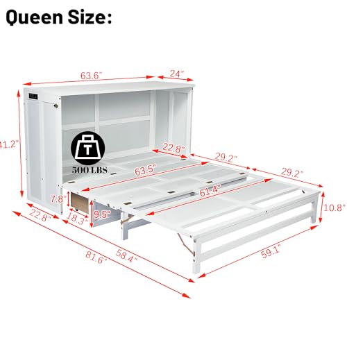White Queen Murphy Bed with Storage Drawer T9137