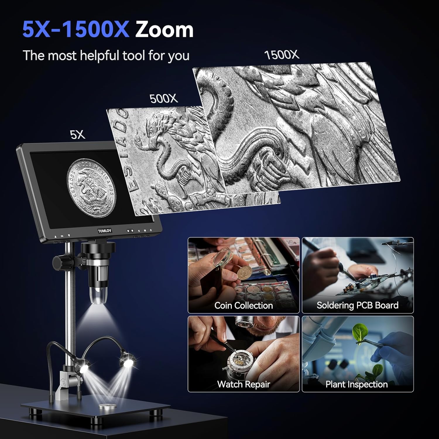 10.1" HD IPS HDMI Digital Microscope 1500X 20MP Coin Microscope with Screen C503368