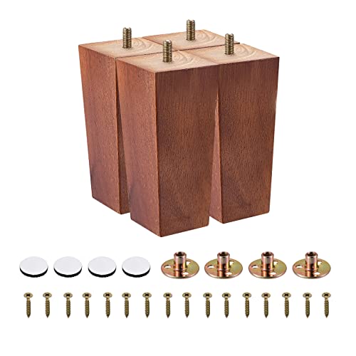 6 Inch Set of 4 Square Solid Wood Couch Legs Light Brown W84658