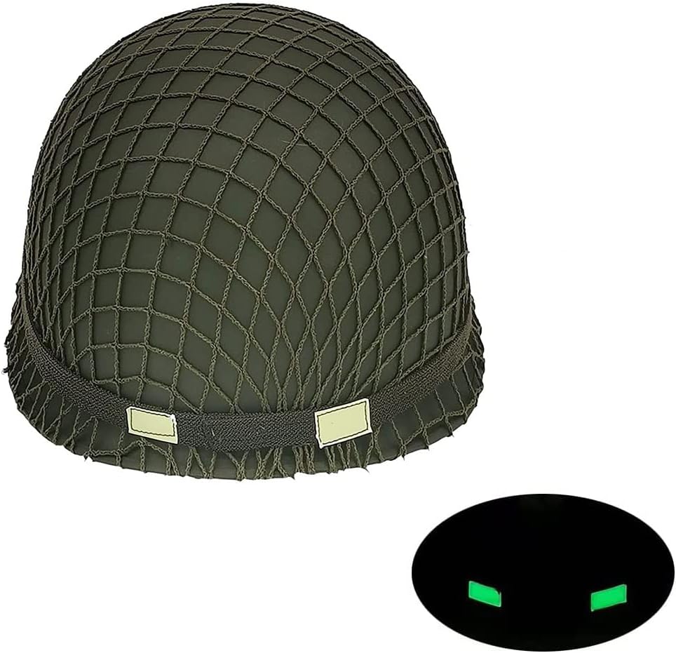 WW2 US Army M1 Helmet Metal Steel Shell Replica with Net Canvas Chin Strap Cat Eye Band B257120