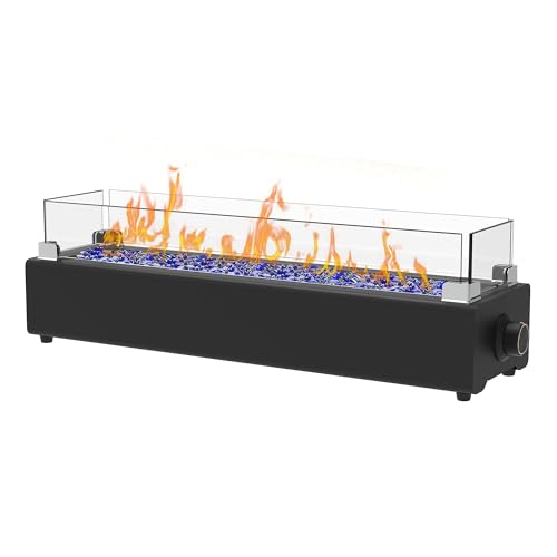 Black 28-inch Table Top Propane Fire Pit with Wind Glass Shield U5269