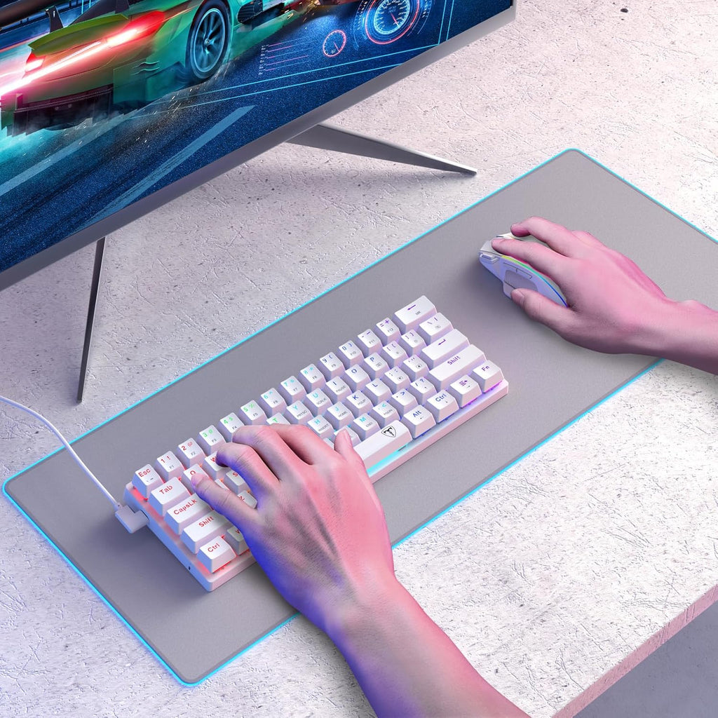 White 61 Keys Wired Mechanical Keyboard with Red Switches T8163