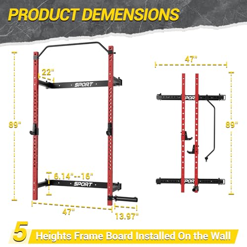 Folding Squat Rack with Pull Up Bar, J Hooks and Landmine Attachments, 1000 LBS Capacity P7324