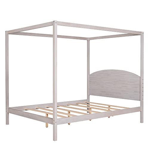 Grey Wash Full Size Canopy Platform Bed Frame N42343