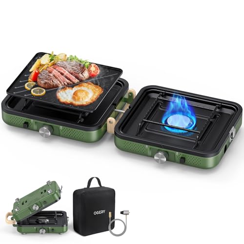 2-Burner Portable Propane Camp Stove with Griddle and Carrying Bag R360