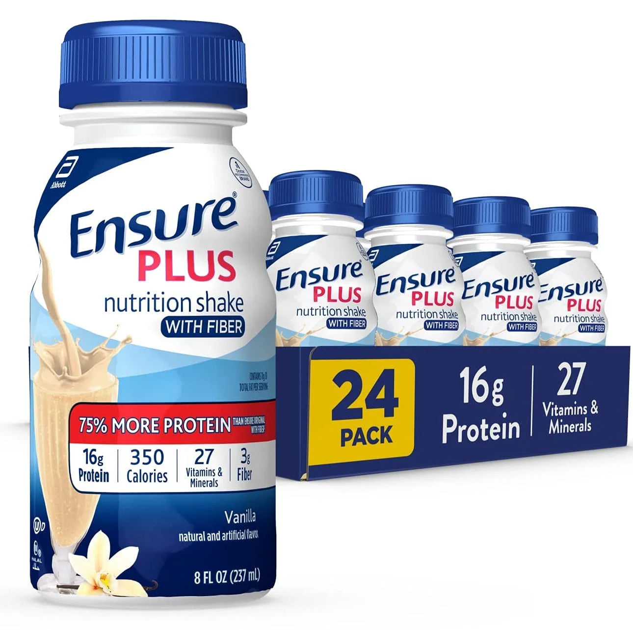 Vanilla Liquid Nutrition Shake with Fiber, 16 Grams of Protein, 8 Fl Oz Bottle (Pack of 24) Z657418
