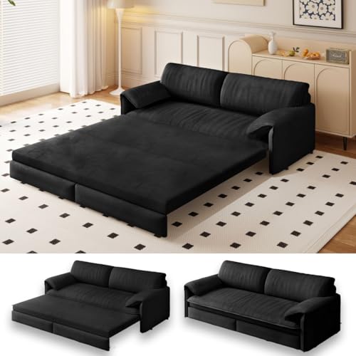 Blue Velvet Queen Size Convertible Sleeper Sofa with 2 Pillows M4207