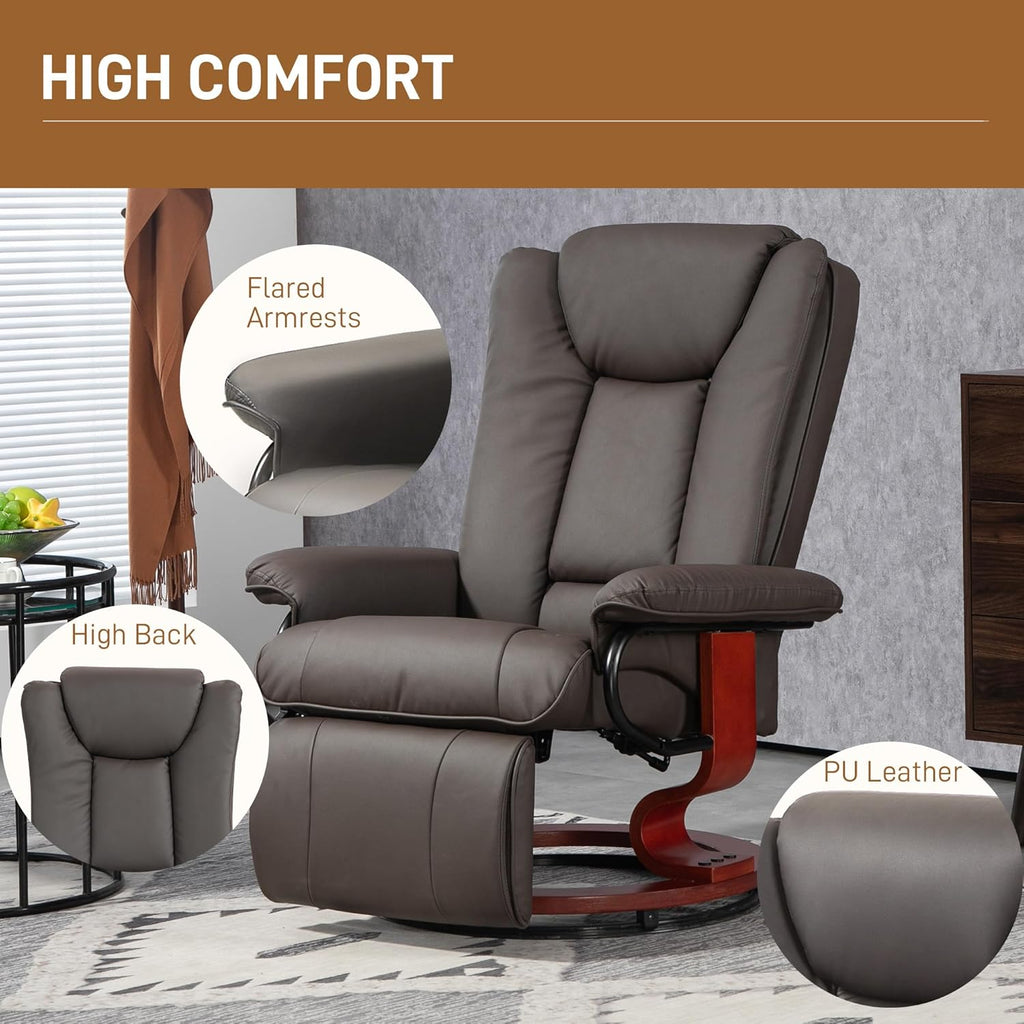 Brown PU Leather Manual Swivel Recliner Chair with Footrest H859058
