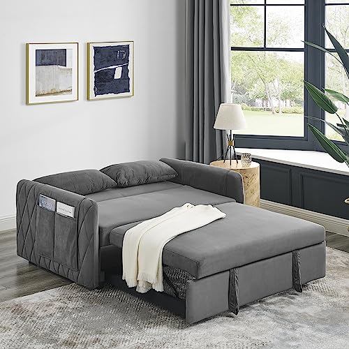 Black Velvet Convertible Sofa Bed with Pull Out Bed Y55646