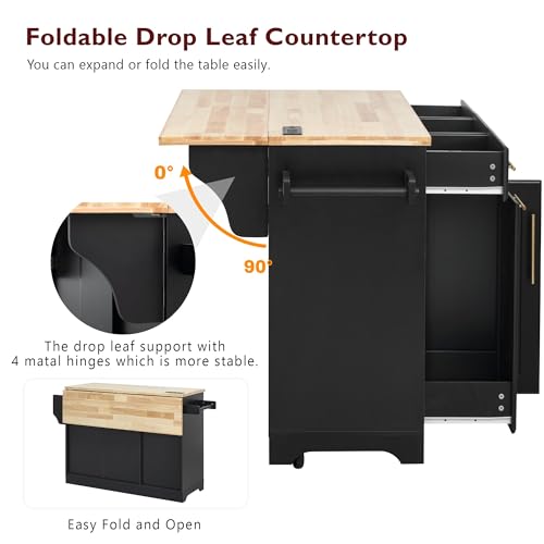 Black Kitchen Island with Storage and Drop Leaf V237420