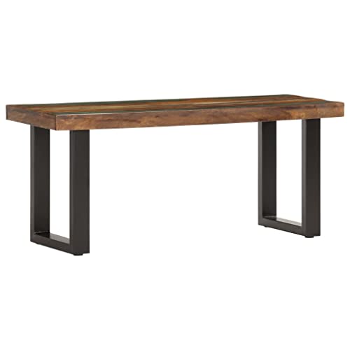 Solid Reclaimed Wood & Steel Bench E6556