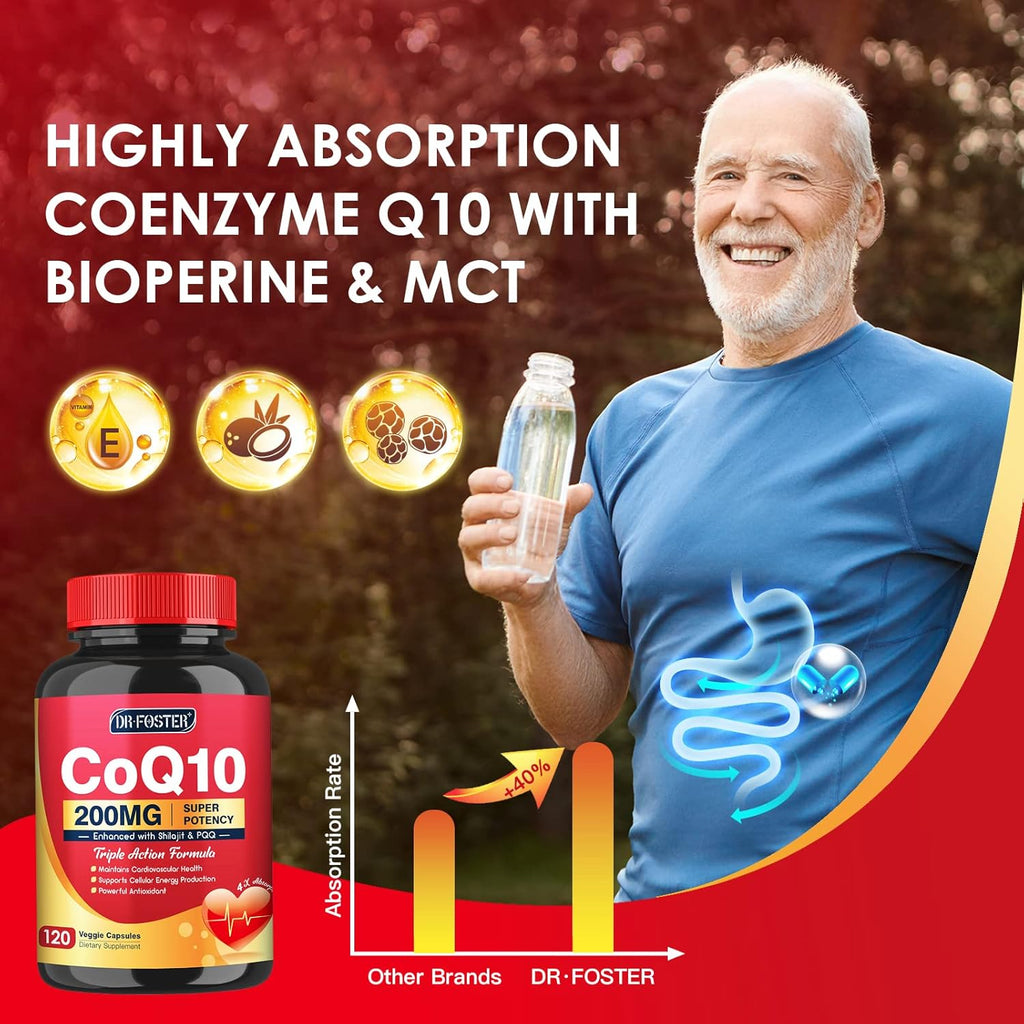 CoQ10 200mg with PQQ & Shilajit High Absorption Coenzyme Q10 Supplements 120 Veggie Capsules X89146