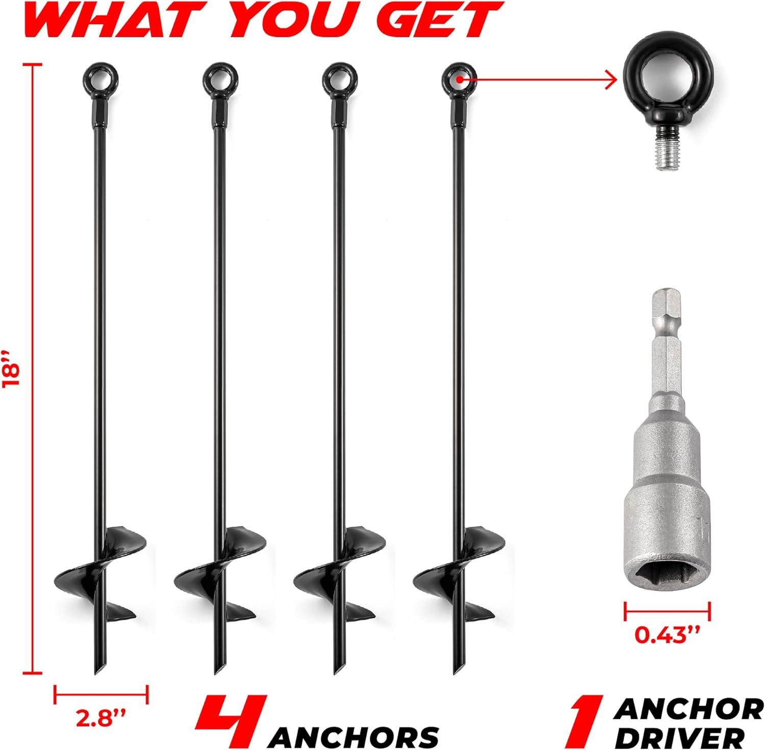 18'' Heavy Duty Ground Stakes Earth Anchors Screw in Shed Anchor Kit Auger Anchor X165