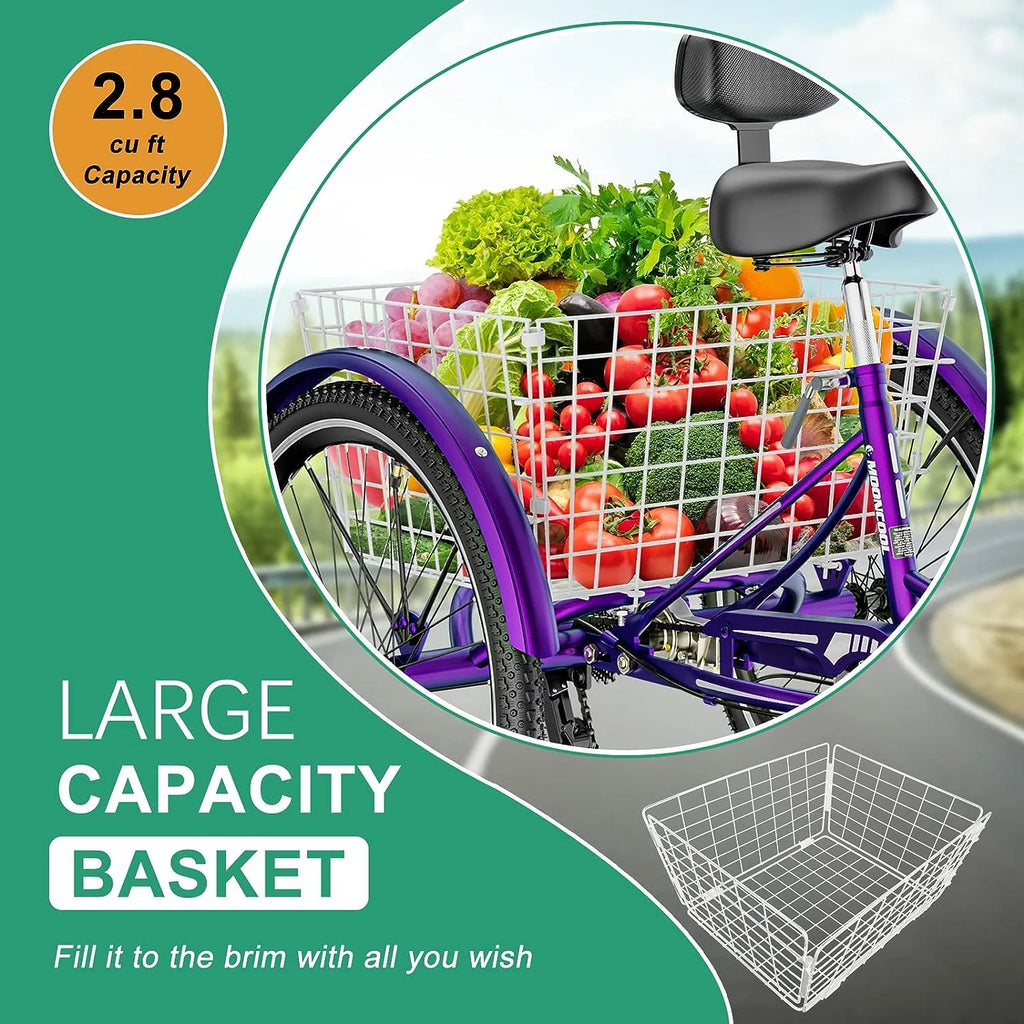 24" Adult Tricycle 3 Wheel 7 Speed Bike with Shopping Basket F9073