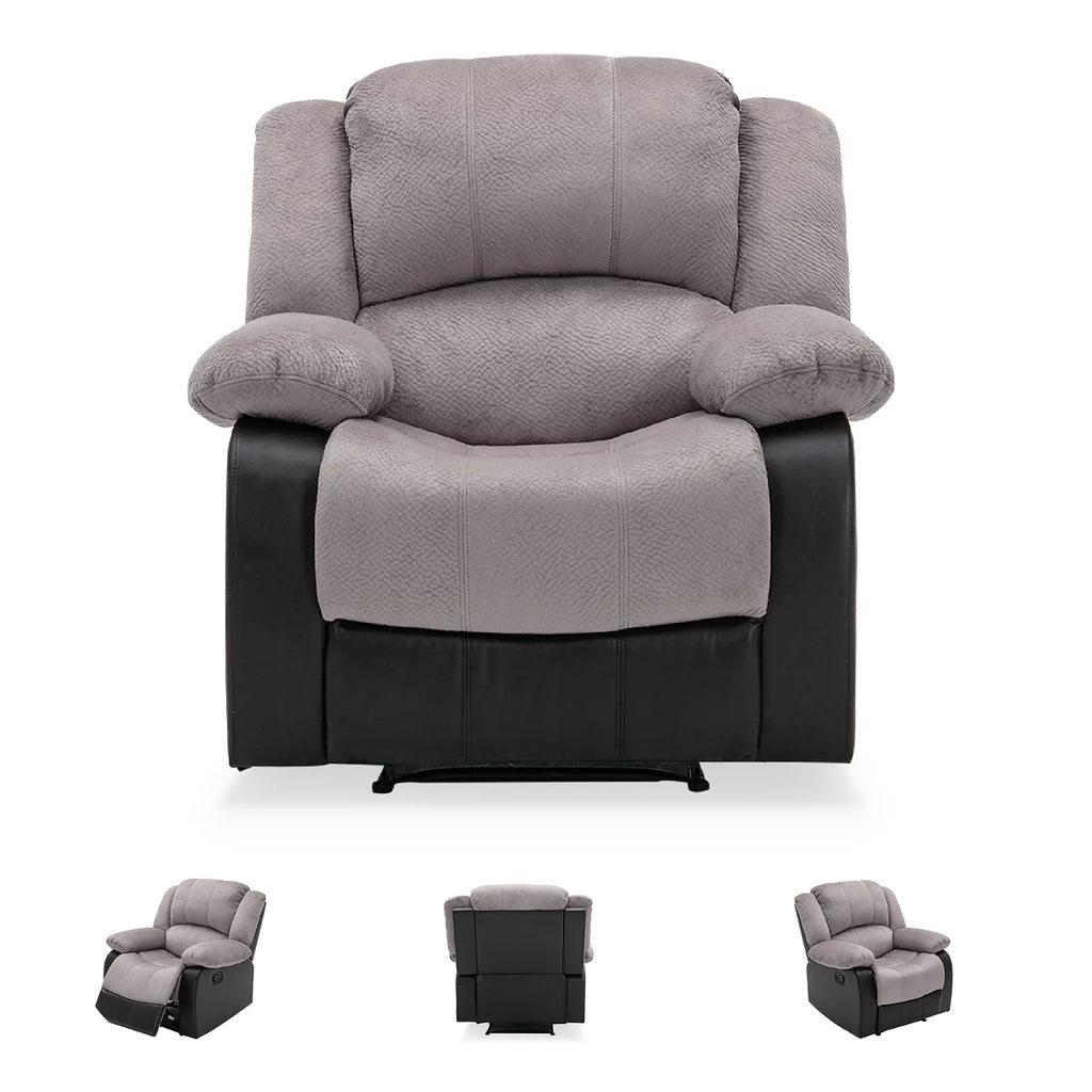Manual Single Reclining Sofa, Gray PU Leather V40382
