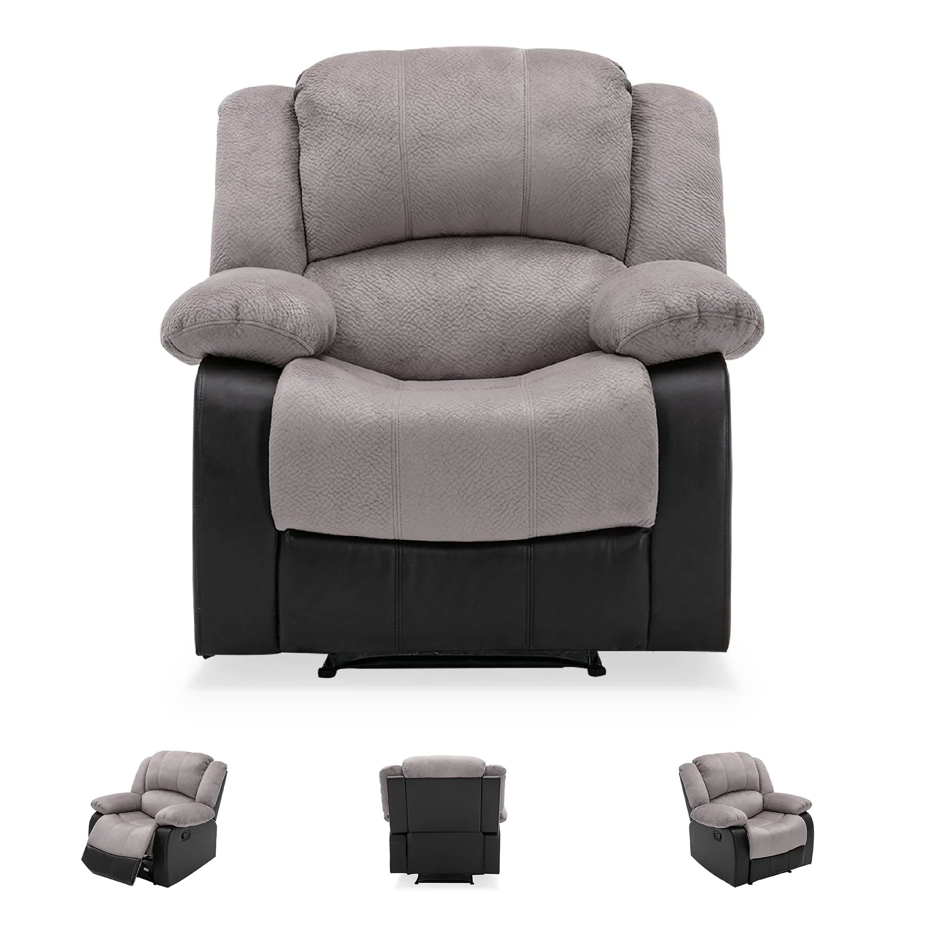 Manual Single Reclining Sofa, Gray PU Leather V40382