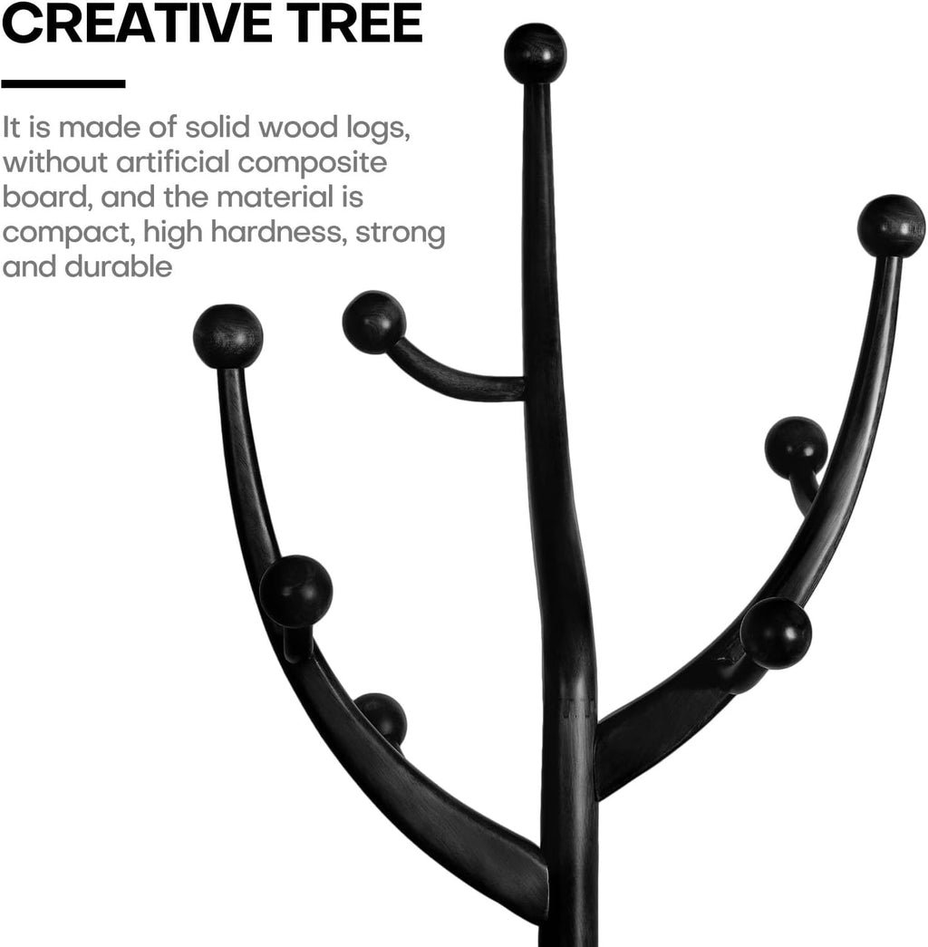 Black Freestanding Wood Coat Rack with 8 Hooks J579592
