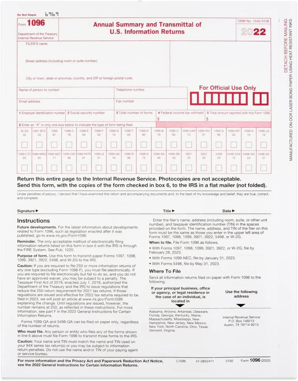 1099 Misc Forms 2022, 4 Part Laser Tax Forms, 25-Pack K522