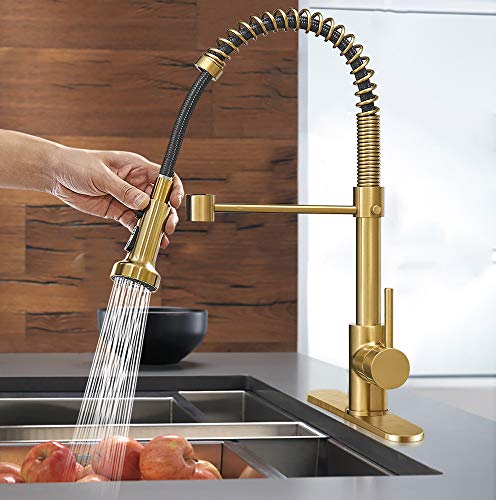 Matte Black&Brushed Nickel Spring Kitchen Faucet with Pull Down Sprayer H1634