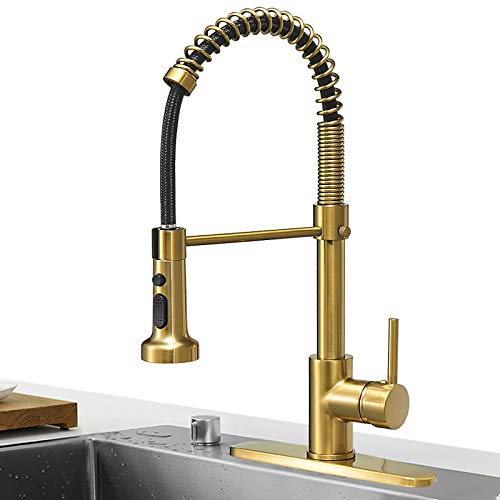 Matte Black&Brushed Nickel Spring Kitchen Faucet with Pull Down Sprayer H1634