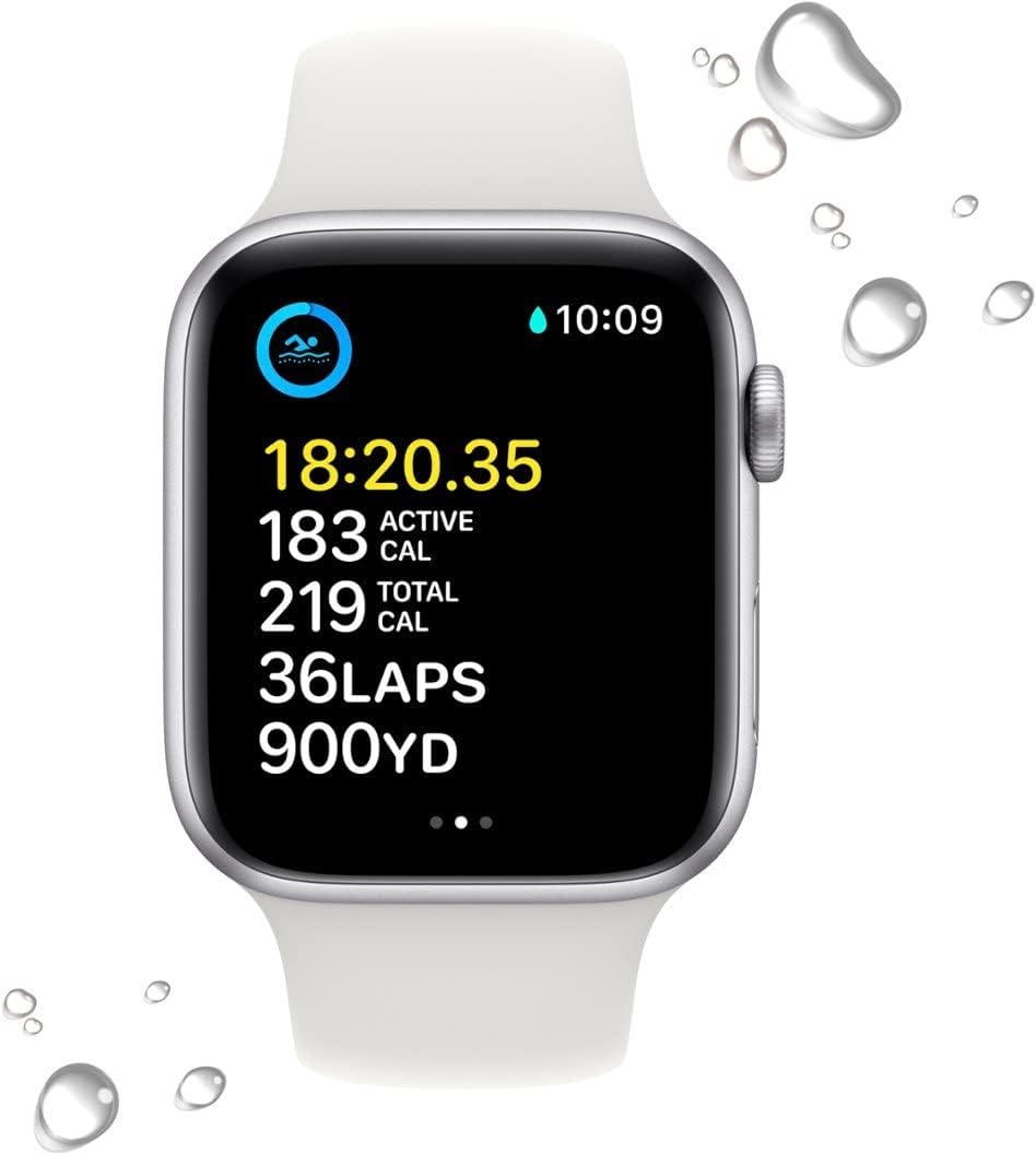 Silver Aluminum 40mm Apple Watch SE with White Sport Band X494