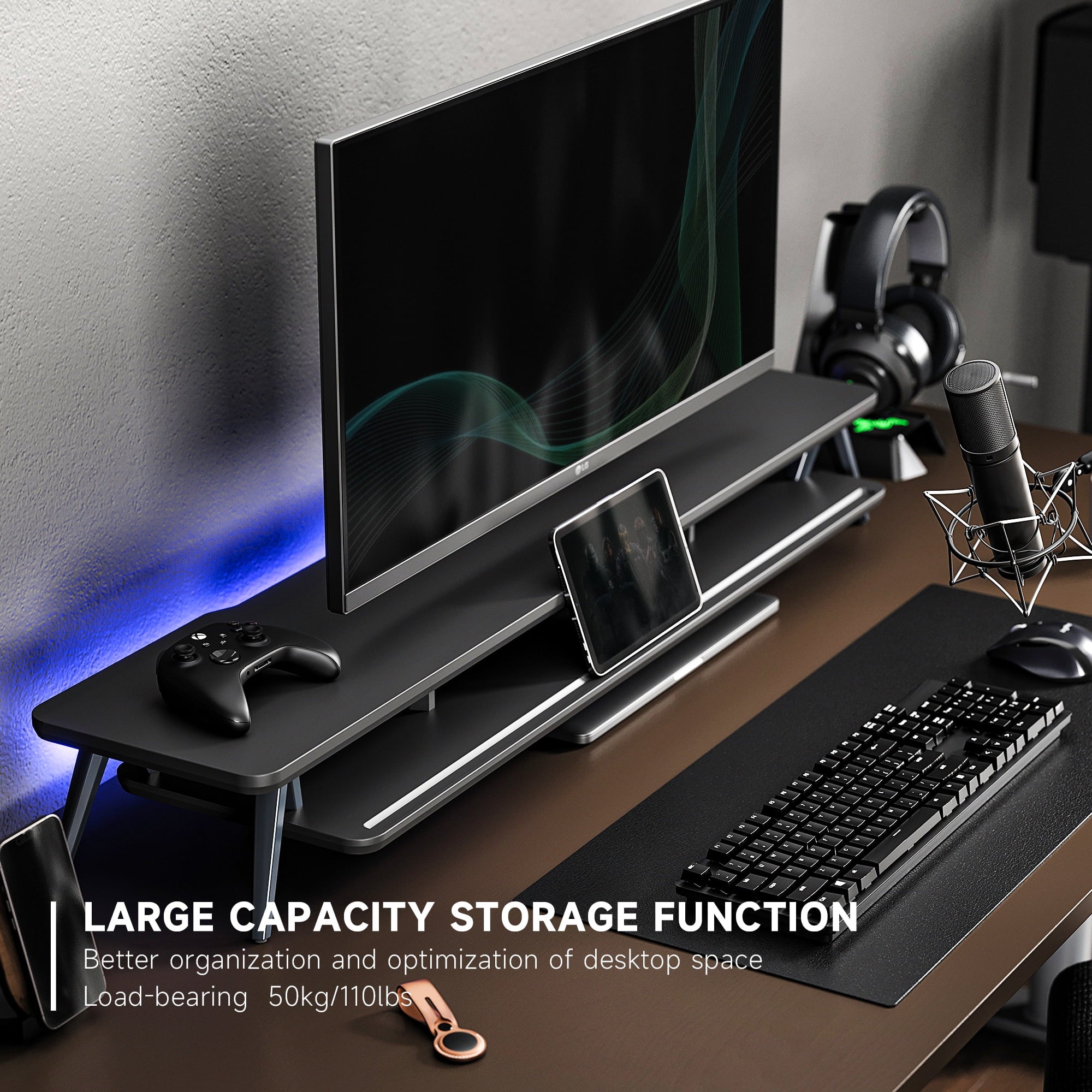 42.5 Inch Dual Monitor Stand Riser Desk Shelf with Storage Organizer V810457