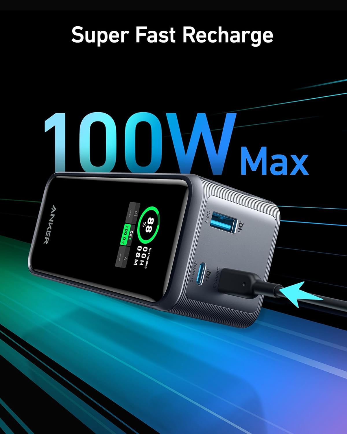 20,000mAh Portable Charger with 200W Output and Built-in USB-C Cable T71189