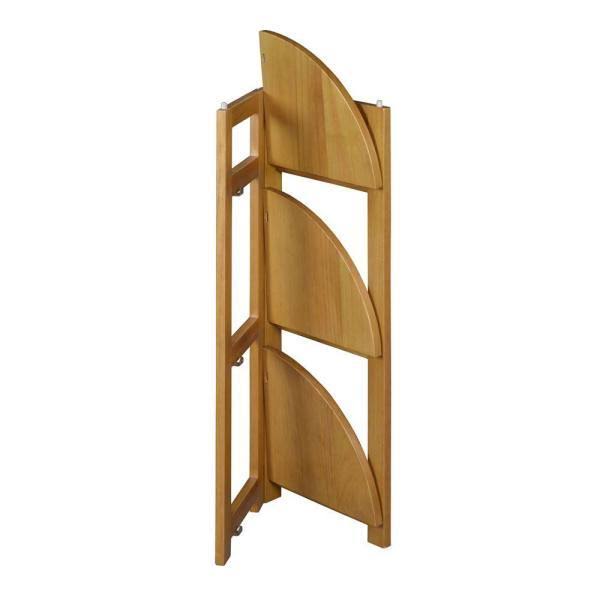 Medium Oak Wood 3-Shelf Foldable Corner Bookcase O1559