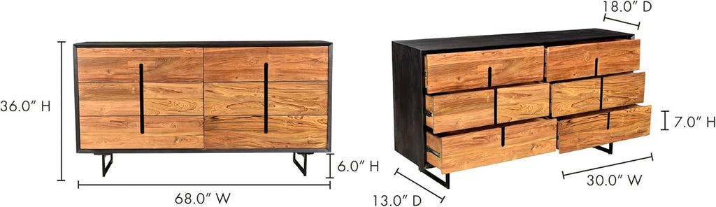 6 Drawers Solid Mango Wood Dresser Light Brown L3904