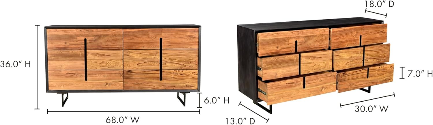 6 Drawers Solid Mango Wood Dresser Light Brown L3904