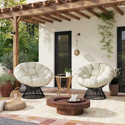 Black Swivel Wicker Papasan Chair with Cushion U675