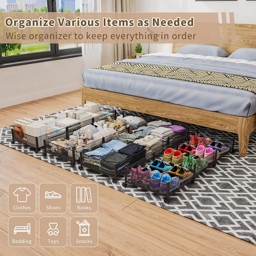 47.2'' Long Under Bed Storage on Wheels, 57.6L Large Capacity Foldable Drawers X817339
