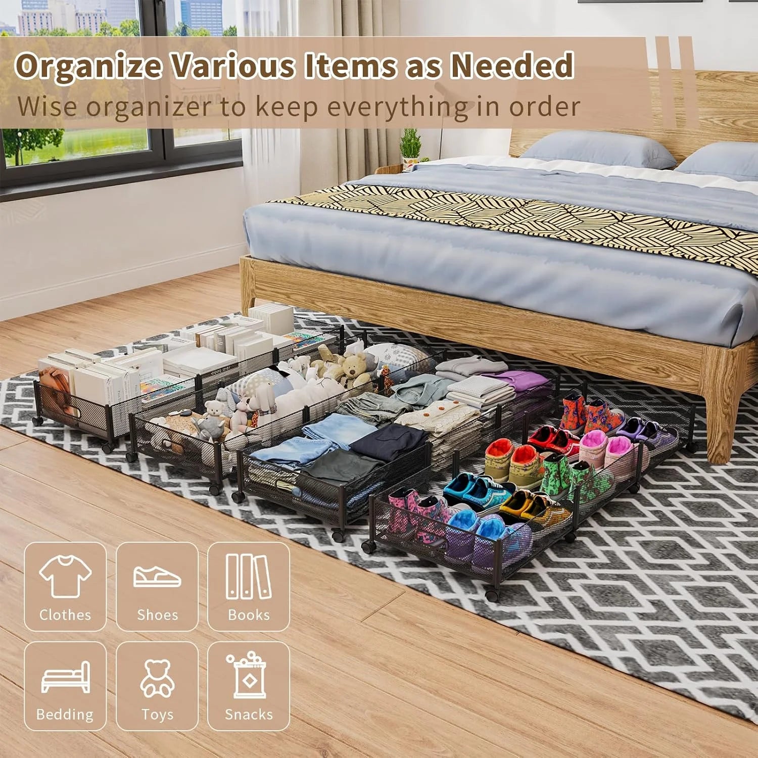 47.2'' Long Under Bed Storage on Wheels, 57.6L Large Capacity Foldable Drawers X817339