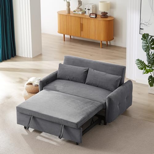 Light Blue 2 Seat Convertible Sofa Bed with USB Ports P7502