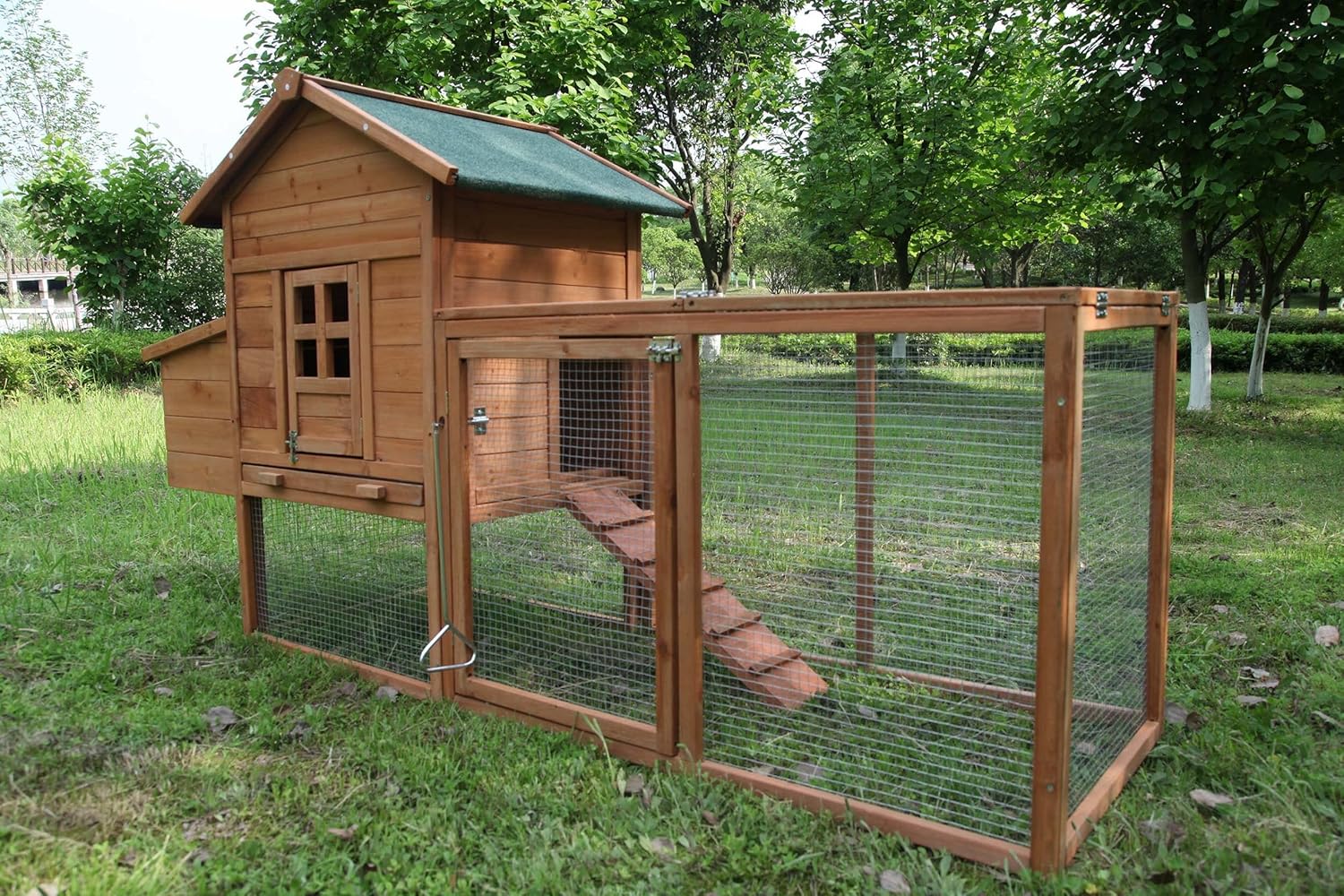 Large Two Tiers Wooden Chicken Coop with Egg Box Run W8120