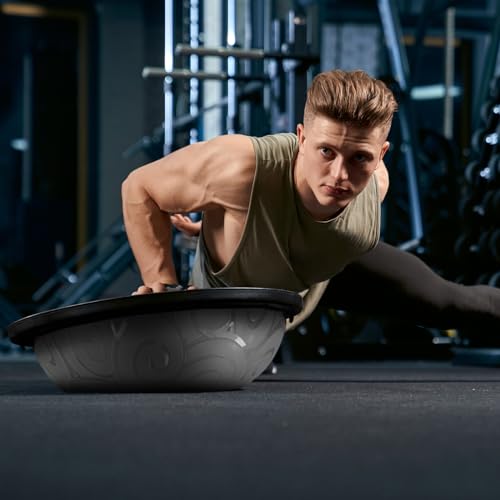 Half Exercise Ball Balance Trainer Inflatable Yoga Ball with Resistance Bands O906