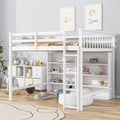 White Wood Full Size Loft Bed with 8 Open Storage Shelves O76639
